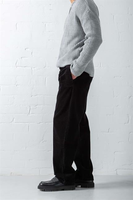 Erkek Baggy Fit Kadife Pantolon Siyah