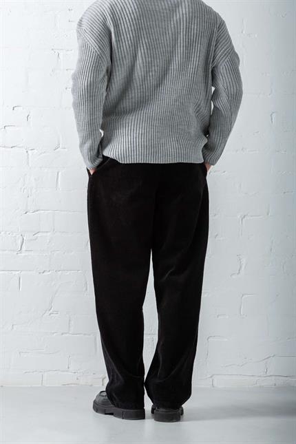 Erkek Baggy Fit Kadife Pantolon Siyah