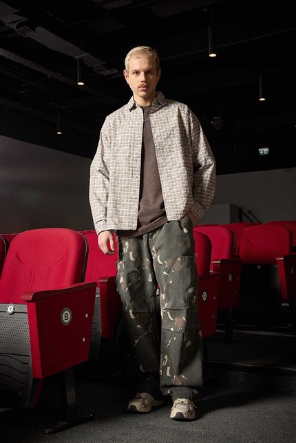 Erkek Baggy Fit Kamuflajlı Kargo Cepli Jean Pantolon Haki