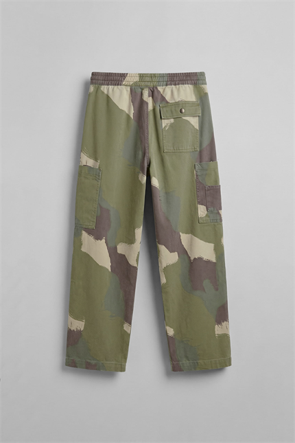 Erkek Baggy Fit Kamuflajlı Kargo Cepli Jean Pantolon Yeşil