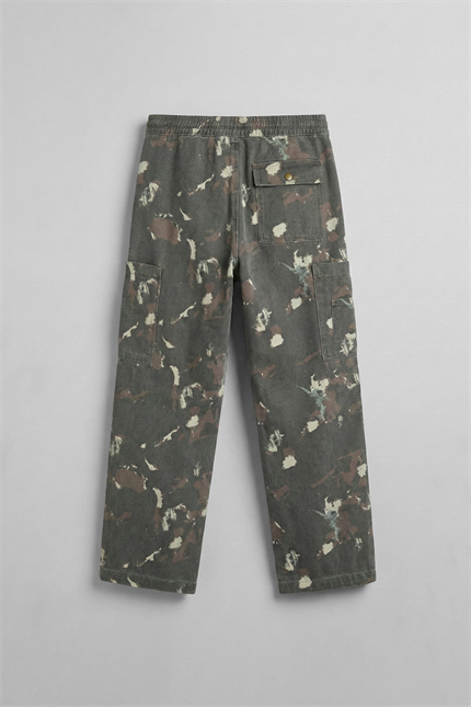 Erkek Baggy Fit Kamuflajlı Kargo Cepli Jean Pantolon Haki