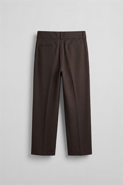 Erkek Baggy Fit Kemer Detaylı Gabardin Kumaş Pantolon Koyu Kahve