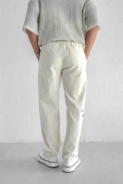 Erkek Baggy Fit Keten Pantolon Ekru