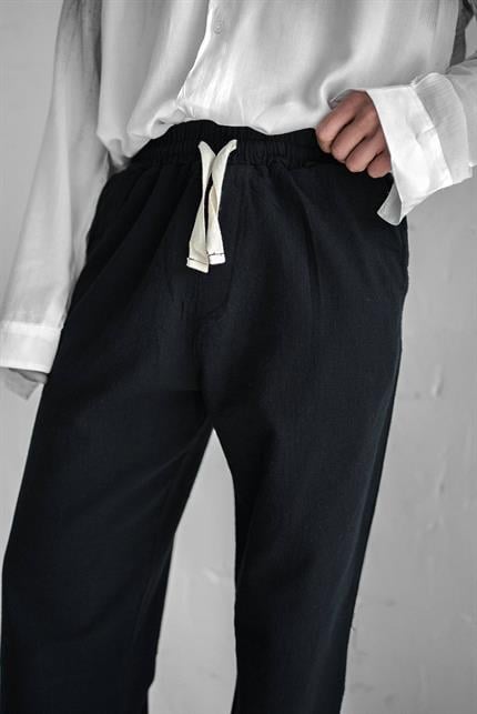 Erkek Baggy Fit Keten Pantolon Siyah