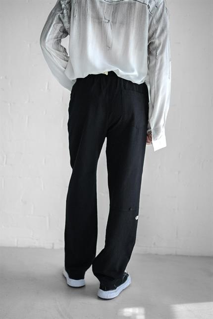Erkek Baggy Fit Keten Pantolon Siyah