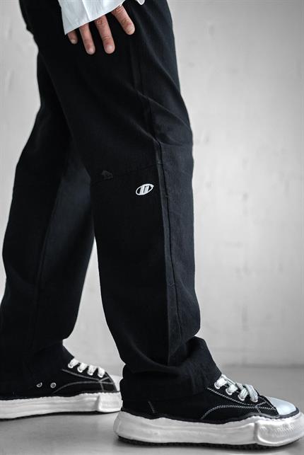 Erkek Baggy Fit Keten Pantolon Siyah