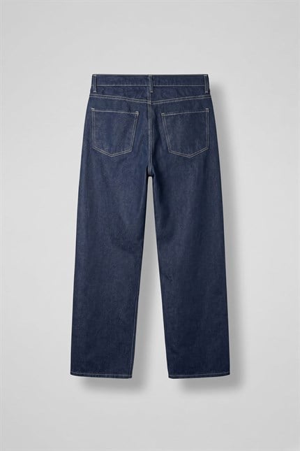 Erkek Baggy Fit Kontrast Dikişli Jean Pantolon Lacivert