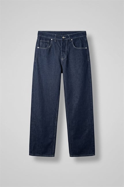 Erkek Baggy Fit Kontrast Dikişli Jean Pantolon Lacivert