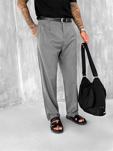 Erkek Baggy Fit Kumaş Pantolon Antrasit