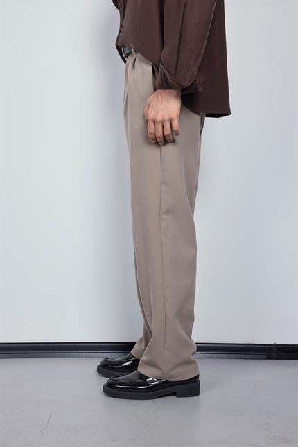 Erkek Baggy Fit Kumaş Pantolon Bej