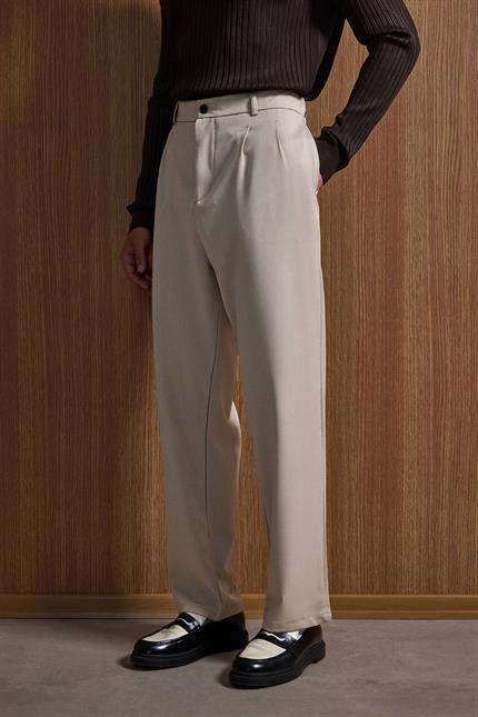Erkek Baggy Fit Kumaş Pantolon Bej