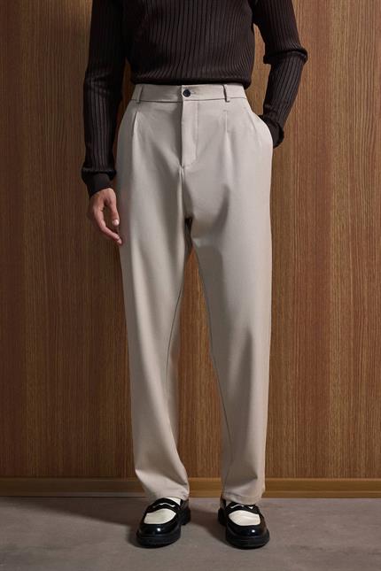 Erkek Baggy Fit Kumaş Pantolon Bej