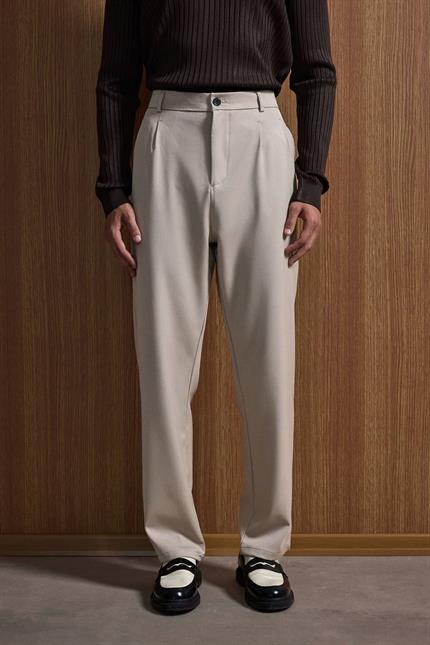 Erkek Baggy Fit Kumaş Pantolon Bej