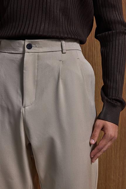 Erkek Baggy Fit Kumaş Pantolon Bej