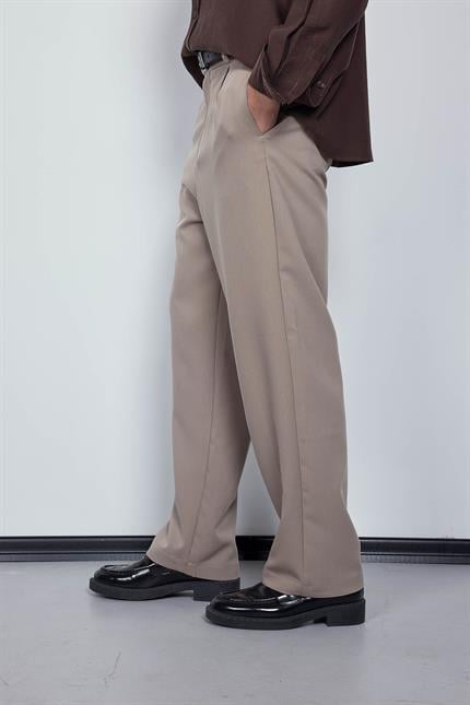 Erkek Baggy Fit Kumaş Pantolon Bej