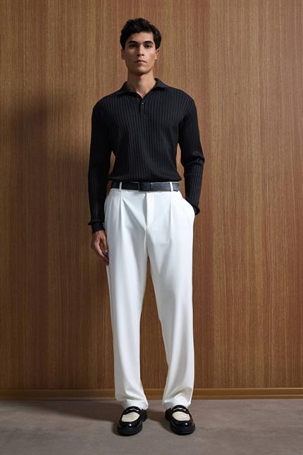 Erkek Baggy Fit Kumaş Pantolon Beyaz