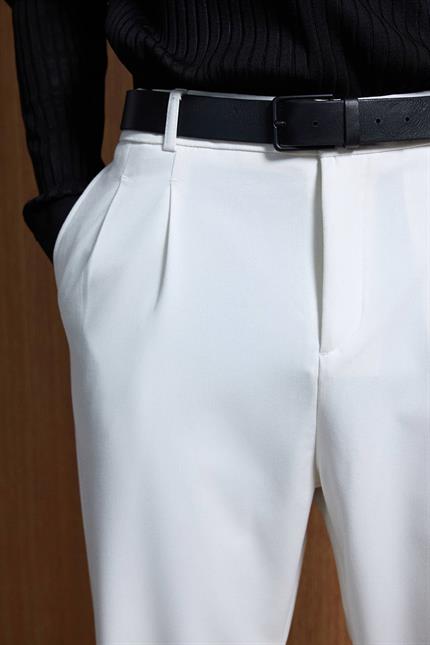 Erkek Baggy Fit Kumaş Pantolon Beyaz