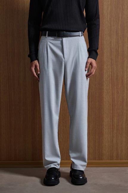 Erkek Baggy Fit Kumaş Pantolon Gri