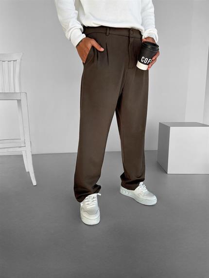 Erkek Baggy Fit Kumaş Pantolon Kahve