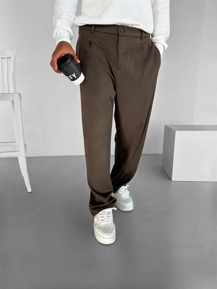 Erkek Baggy Fit Kumaş Pantolon Kahve