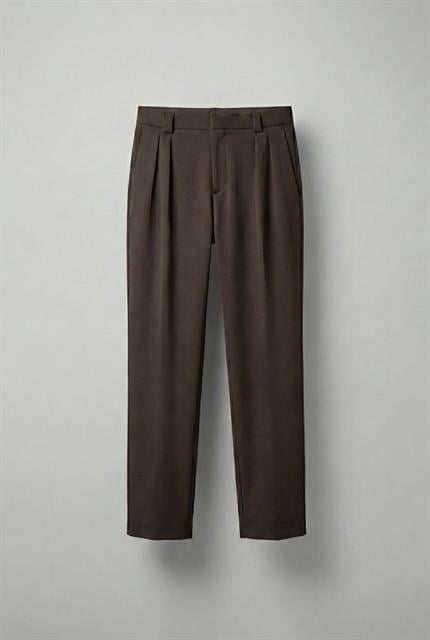 Erkek Baggy Fit Kumaş Pantolon Kahverengi