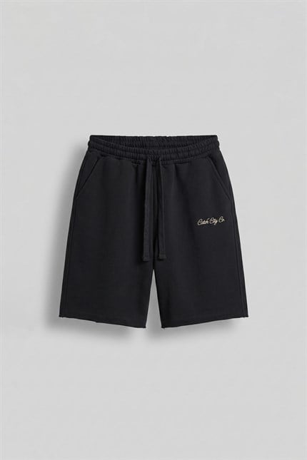 Erkek Baggy Fit Nakış Detaylı Basic Şort Siyah