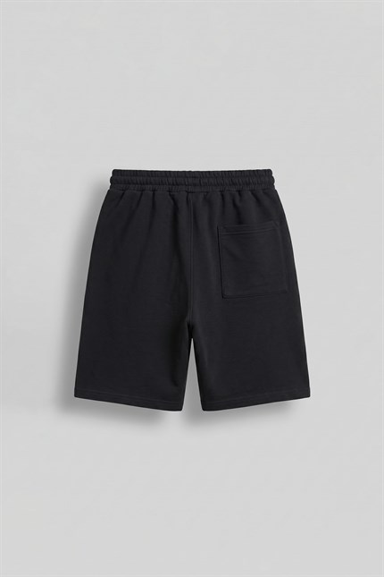 Erkek Baggy Fit Nakış Detaylı Basic Şort Siyah