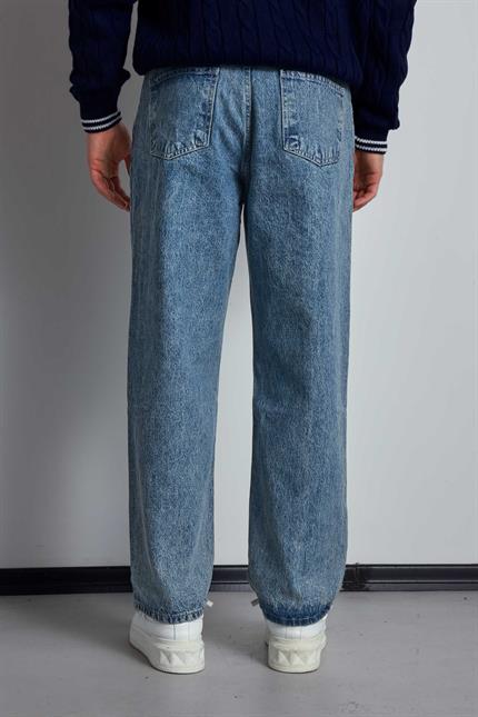 Erkek Baggy Fit Ön Dikiş Detaylı Jean Mavi