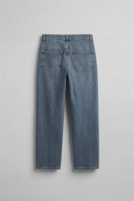 Erkek Baggy Fit Ön Dikiş Detaylı Jean Mavi