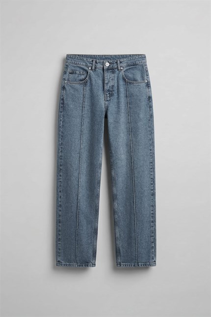 Erkek Baggy Fit Ön Dikiş Detaylı Jean Mavi