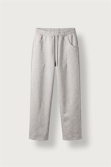 Erkek Baggy Fit Ön Dikiş Detaylı Scuba Eşofman Altı Gri Melanj