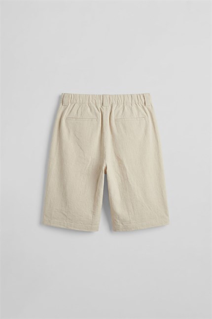 Erkek Baggy Fit Pamuklu Keten Görünümlü Şort Bej