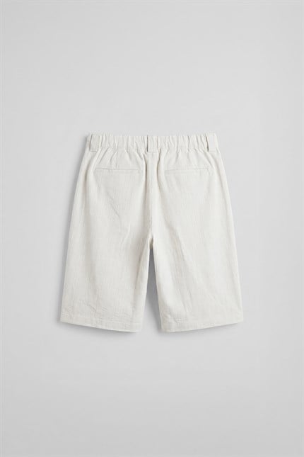 Erkek Baggy Fit Pamuklu Keten Görünümlü Şort Beyaz