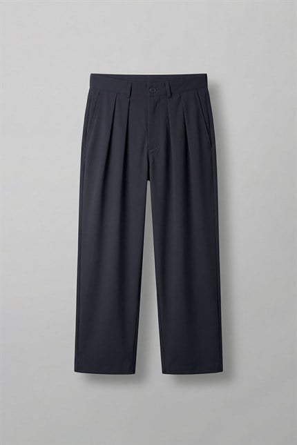 Erkek Baggy Fit Pileli Esnek Pantolon Lacivert