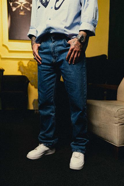 Erkek Baggy Fit Premium Klasik Jean Lacivert