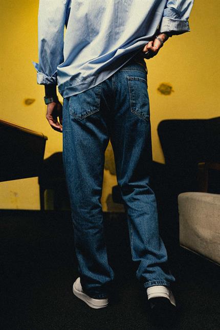 Erkek Baggy Fit Premium Klasik Jean Lacivert