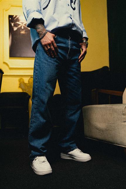 Erkek Baggy Fit Premium Klasik Jean Lacivert