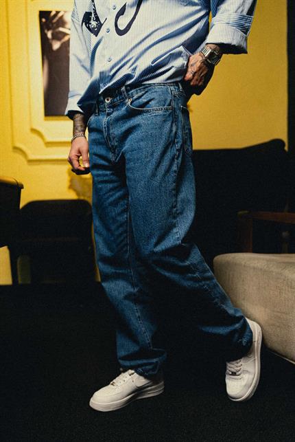 Erkek Baggy Fit Premium Klasik Jean Lacivert