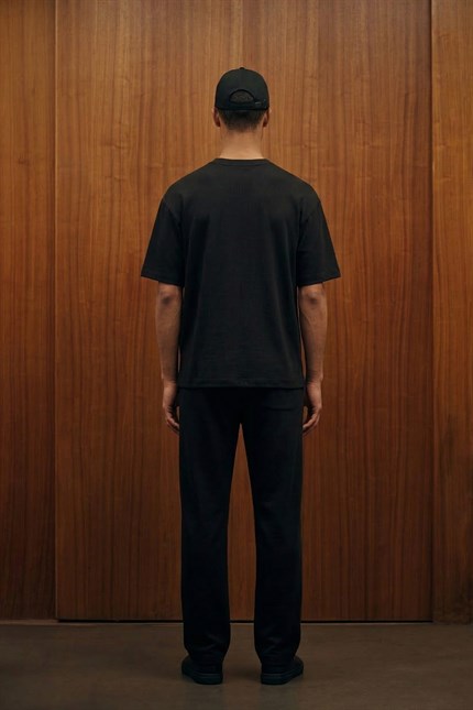Erkek Baggy Fit Rahat Kesim Esnek Kumaş Eşofman Altı Siyah