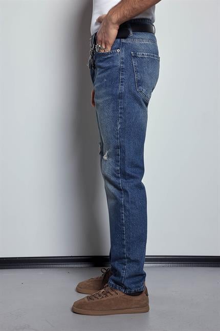 Erkek Baggy Fit Retro Jean Koyu Mavi