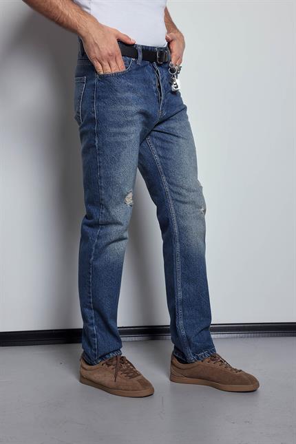 Erkek Baggy Fit Retro Jean Koyu Mavi
