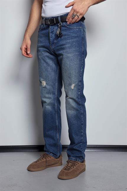 Erkek Baggy Fit Retro Jean Koyu Mavi