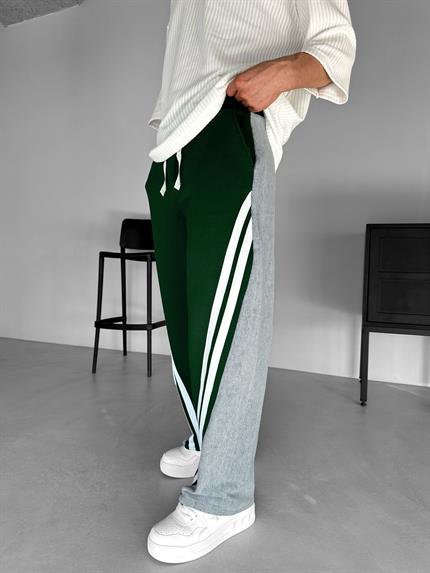 Erkek Baggy Fit Şerit Detaylı Duo Jean Yeşil