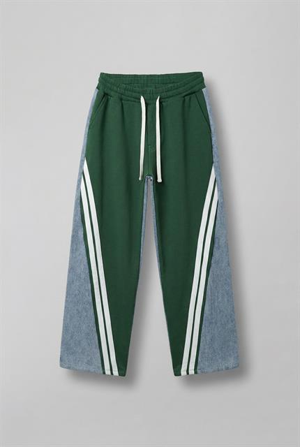 Erkek Baggy Fit Şerit Detaylı Duo Jean Yeşil