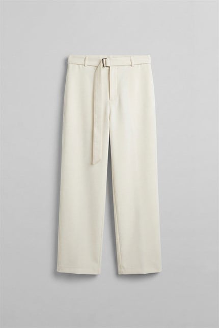 Erkek Baggy Fit Smart Casual Kemerli Pantolon Beyaz