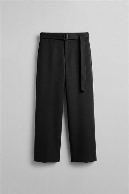 Erkek Baggy Fit Smart Casual Kemerli Pantolon Siyah