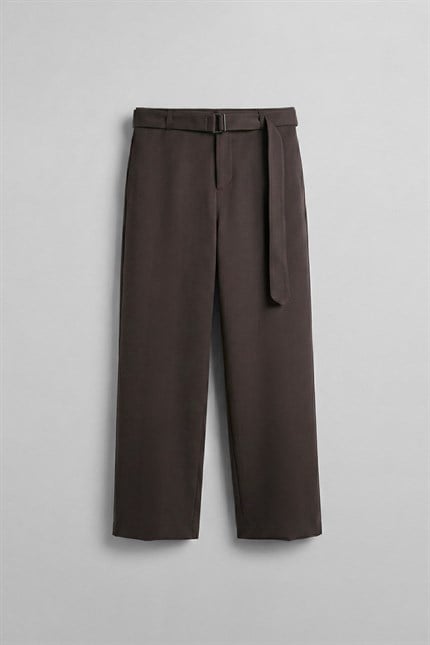 Erkek Baggy Fit Smart Casual Kemerli Pantolon Kahverengi