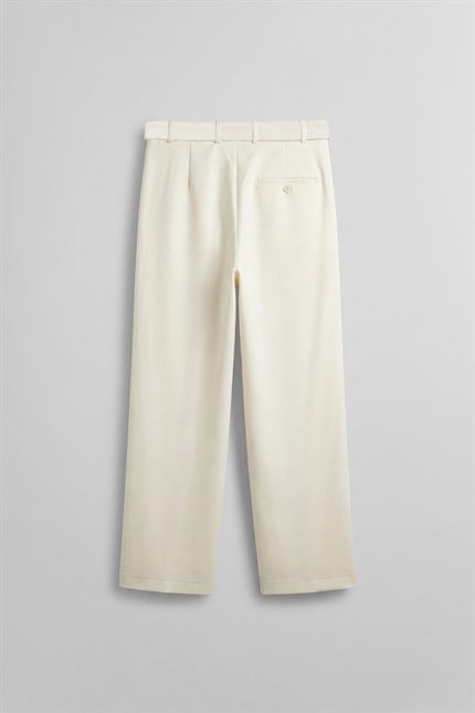 Erkek Baggy Fit Smart Casual Kemerli Pantolon Beyaz
