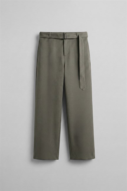 Erkek Baggy Fit Smart Casual Kemerli Pantolon Haki