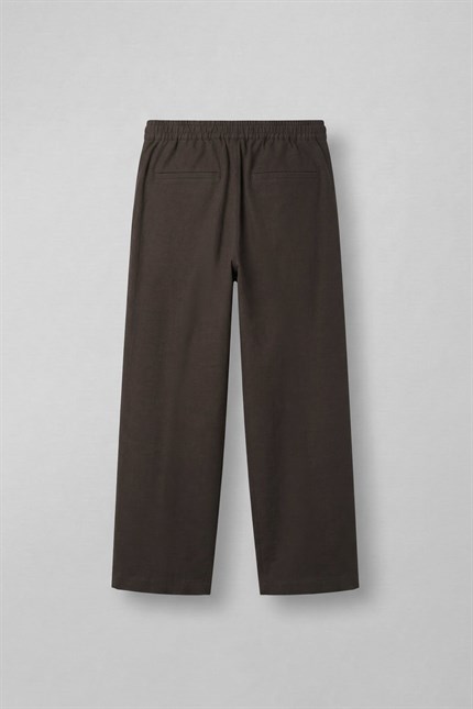Erkek Baggy Fit Tokalı Kemer Detaylı Keten Pantolon Kahverengi